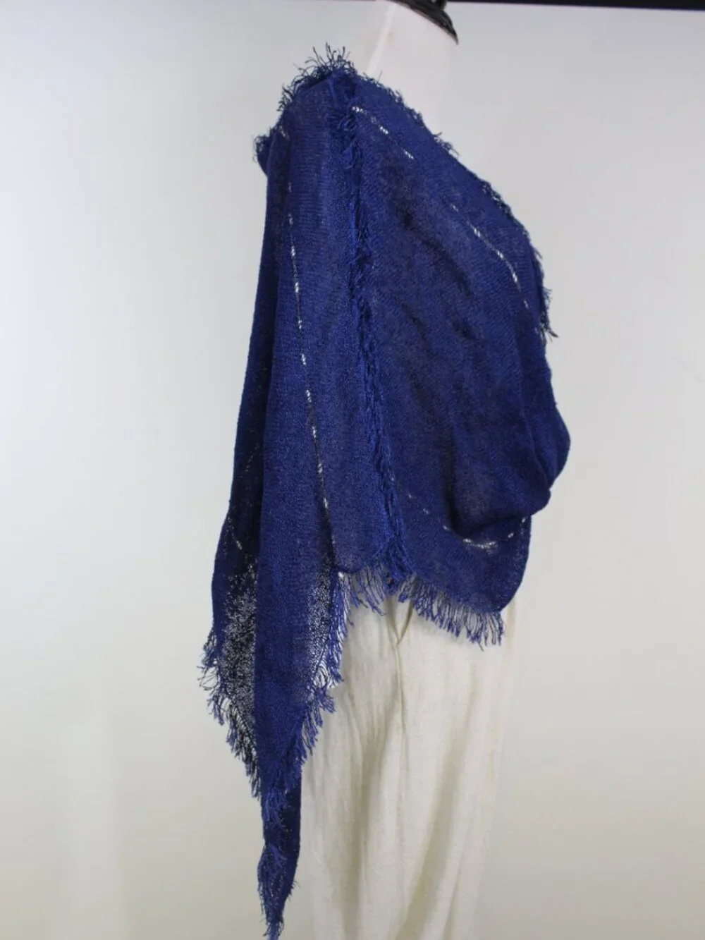 Blue Fringe Knit Wrap Shawl Lightweight Sheer Scarf Boho Wedding - Picture 7 of 12